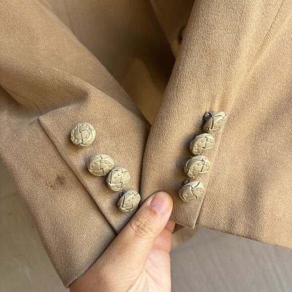 Vintage Lanvin Paris FeatherSuede Blazer 40R Camel Tan Coat Tailored in USA - Picture 6 of 10